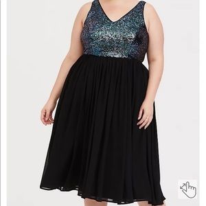 Torrid Black Skater Sequin Chiffon Midi‎ Dress NEW 16